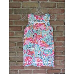 Lilly Pulitzer Girls 12 Classic Shift Dress Peel and Eat Flamingo Vibrant Colors